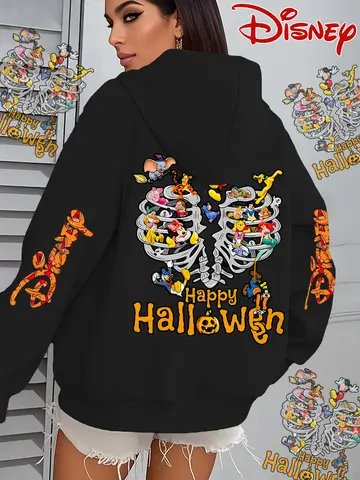 Disney Noel Öncesi Kabus Kapüşonlu Tişörtü - Kadın Resmi Gotik Mickey Skeleton ve Tim'den Esinlenen Kıyafet