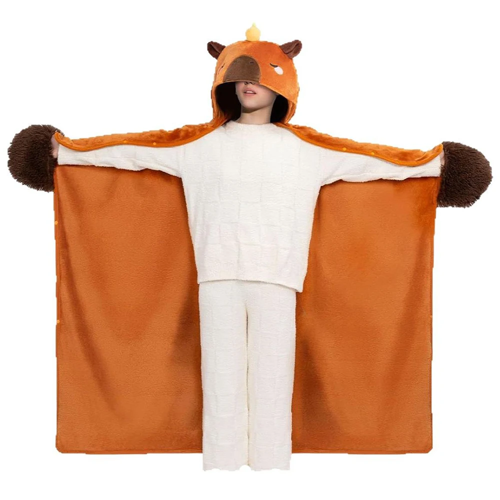 

Women Nightgown Long Sleeve Capibara Hooded Long Night Robe Flannel Casual Homewear Coat Thick Cloak Cartoon Blanket Nightdress