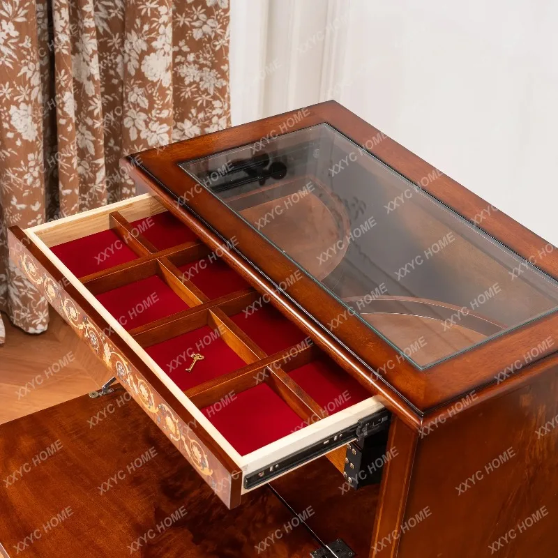XX solid wood jewelry storage cabinet, locker, hand-carved with lock, light luxury chest
