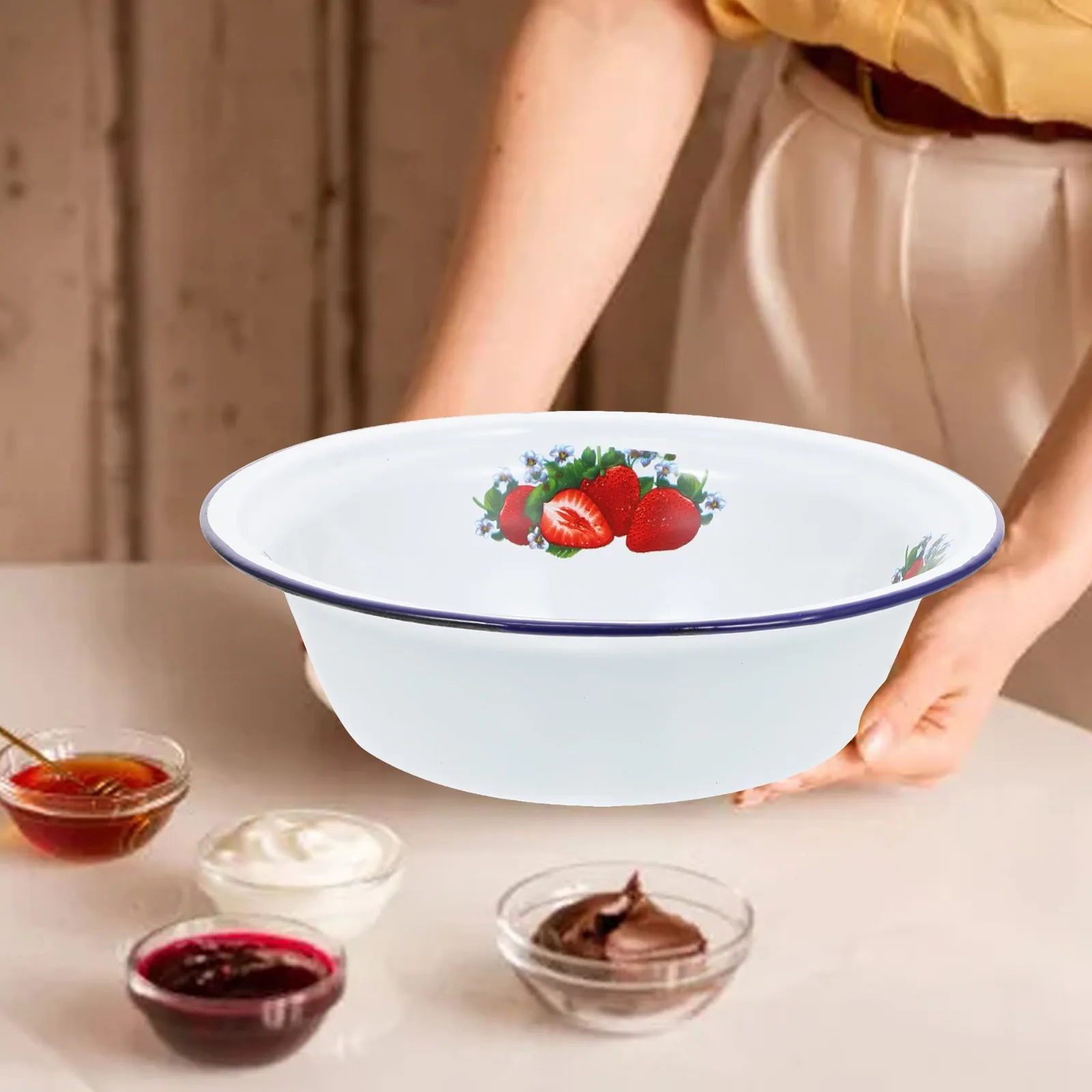 Bowl Enamel Bowls Basin Serving Soup Vintage Mixing Food Cookware Container Large Woman Utensil Kitchen Organizers Inside