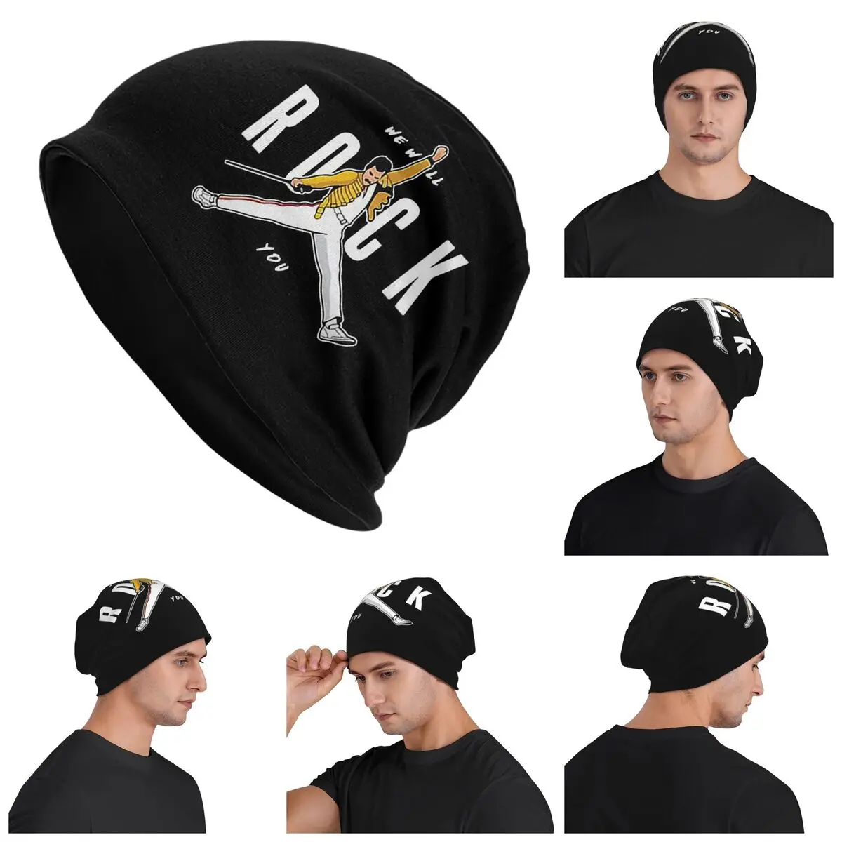

We Will Rock You Freddie Mercury Warm Knitted Cap Fashion Bonnet Hat Autumn Winter Outdoor Beanies Hats for Men Women Adult