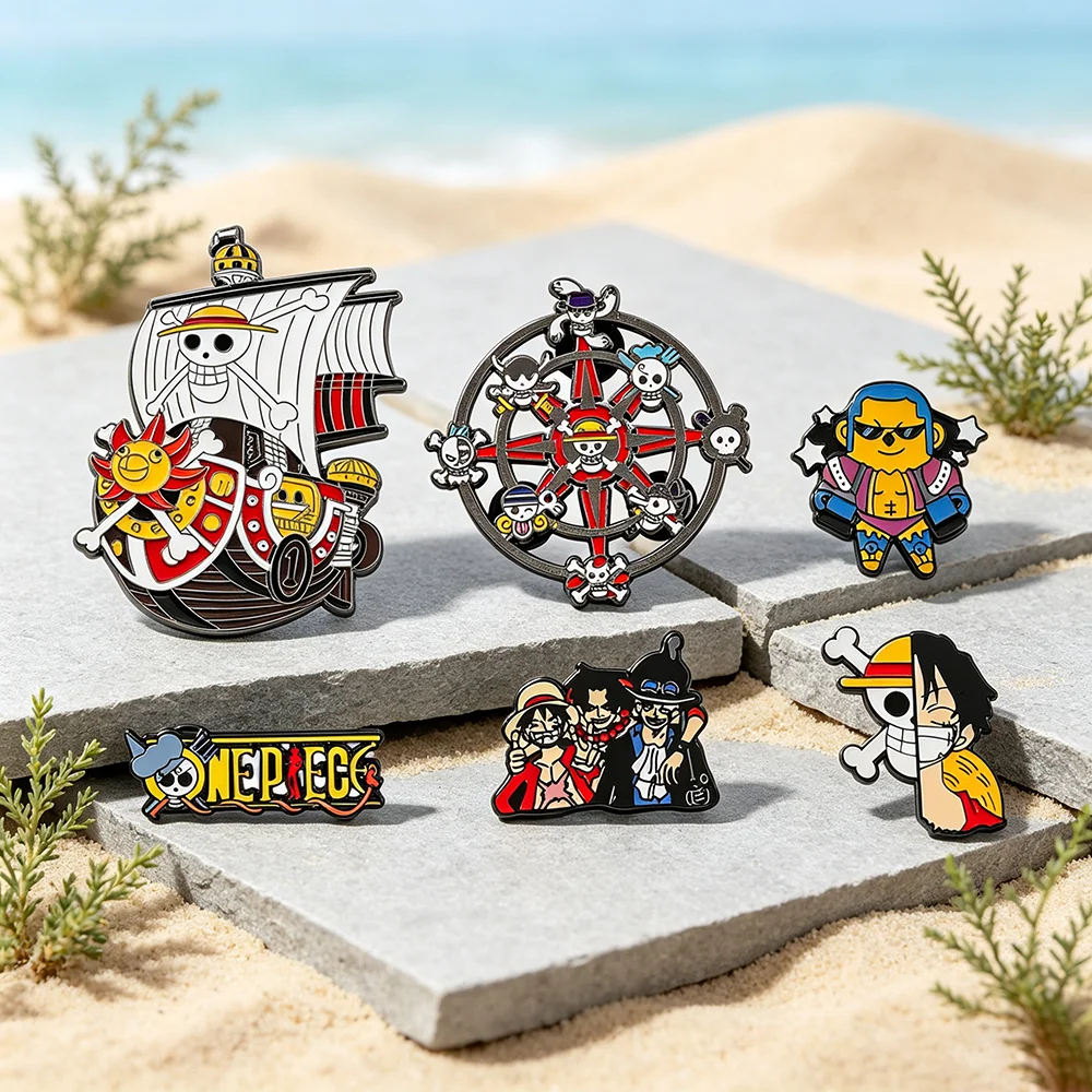6Pcs One Piece Anime Enamel Pins Set Luffy Pirate Thousand Sunny Ship Cartoon Lapel Brooches Badges Anime Accessories Gift