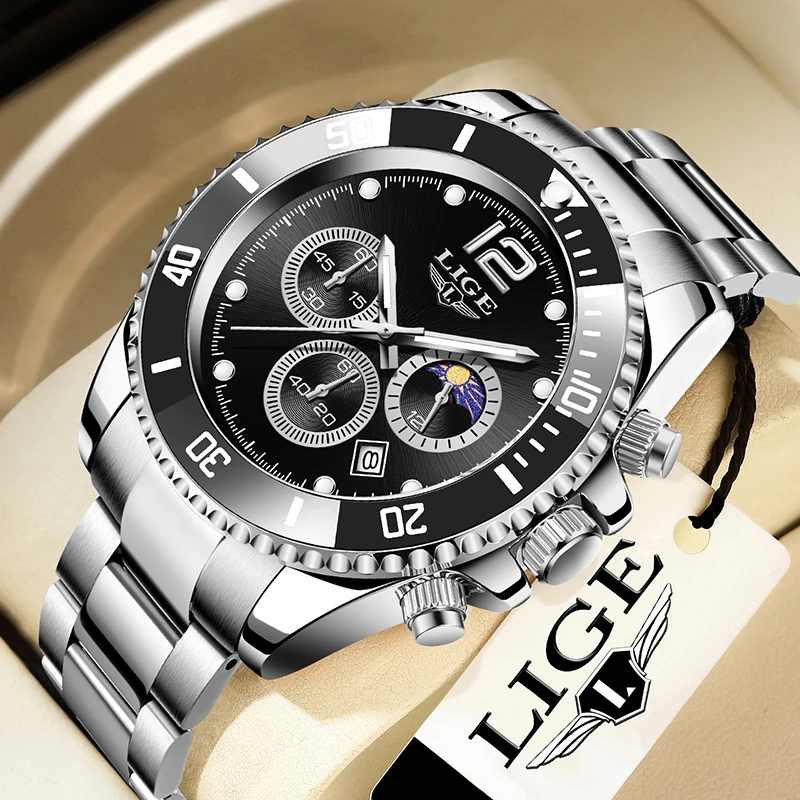 

LIGE 2024 New Fashion Mens Watches Top Brand Luxury Quartz Clock Sport Chronograph Waterproof Steel Men Watch Relogios Masculino