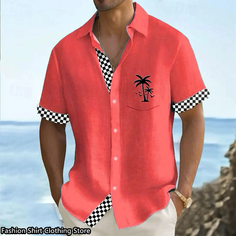 Fashion lapel men\'s shirt department buckle short -sleeved Hawaiian shirt simple European oversized 6xl loose style