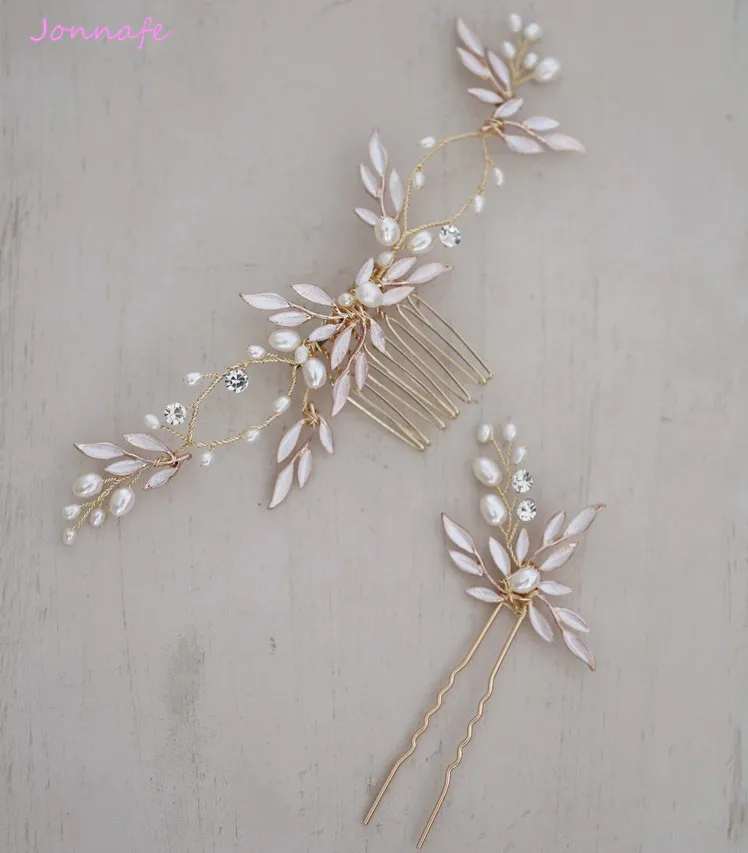 

Boho Gold Color Leaf Bridal Hair Comb Wedding Headband Hair Accessories Freshwater Pearls Women Jewelry Hair Piece