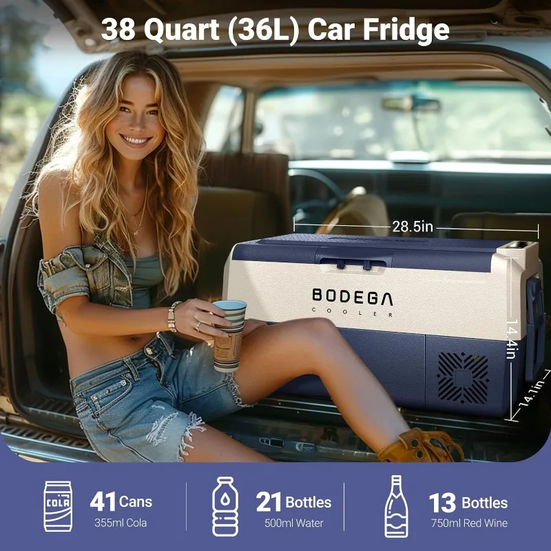 BODEGACOOLER 12 Volt Car Refrigerator,Portable Freezer,Car Fridge WIFI APP Control,38 Quart(36L) -4℉-68℉ RV Car Cooler 12/24V DC