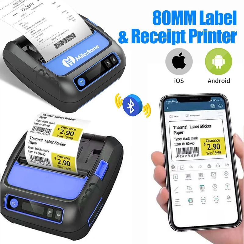 

P28L Handheld Receipt Printer 80mm Thermal Label Maker Mobile Printer for Shop Small Business USB&Bluetooth Connect Phone PC