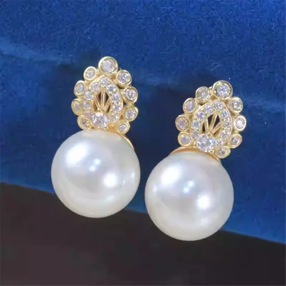 DIY Pearl Accessories New S925 Sterling Silver Light Luxury Diamond Earrings Empty Tray Classical Atmosphere Niche Design Sense
