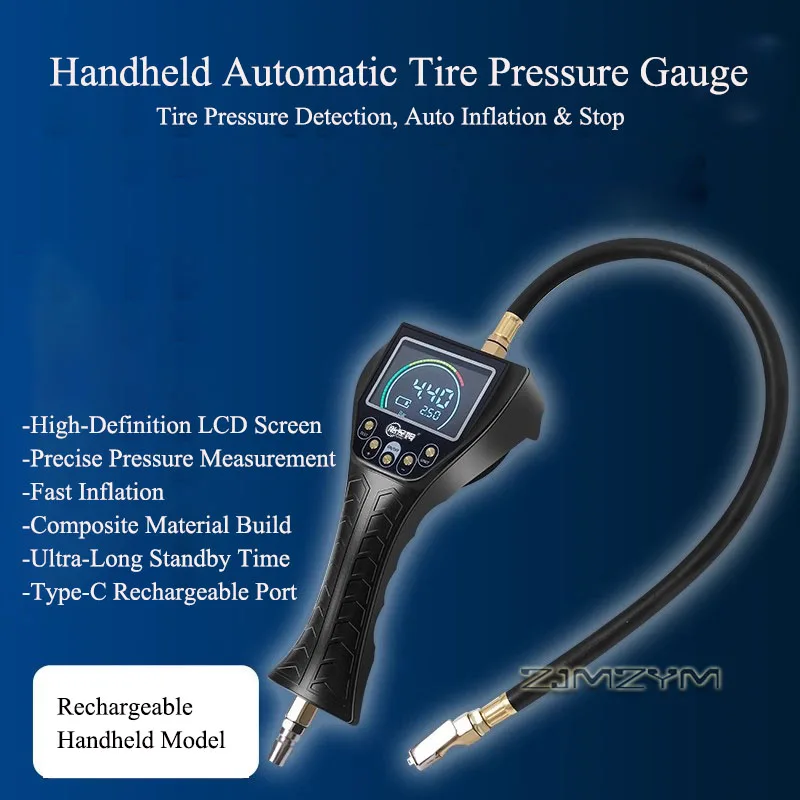 Handheld Digital Tire Pressure Inflator Gauge HD Color LCD Display Auto Preset Inflation Deflation Stop for Car Motorcycle