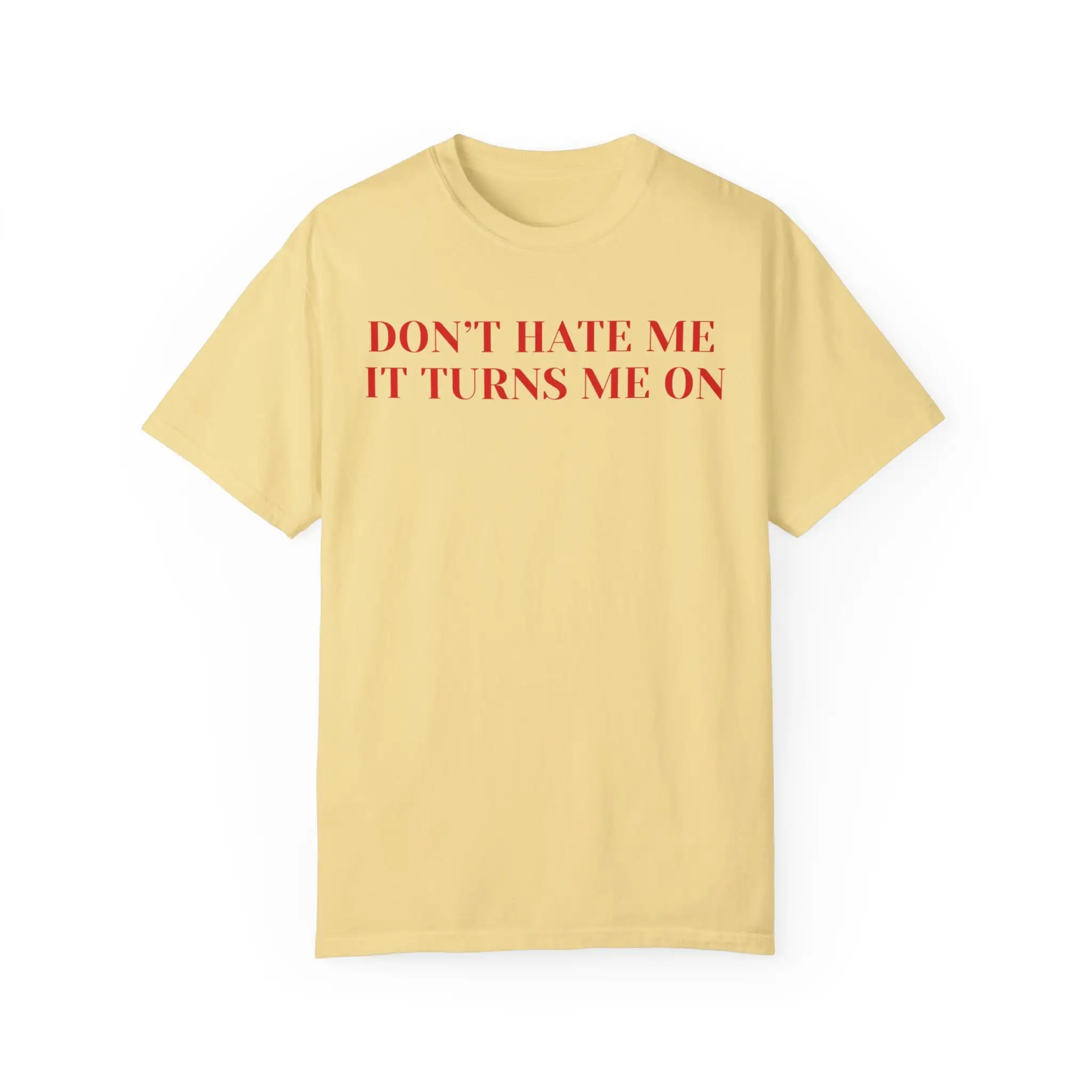 Don't Hate Me Crop Top Flowy Fit Y2K Clothing Trendy T Shirt Cute Girl Garment Dyed