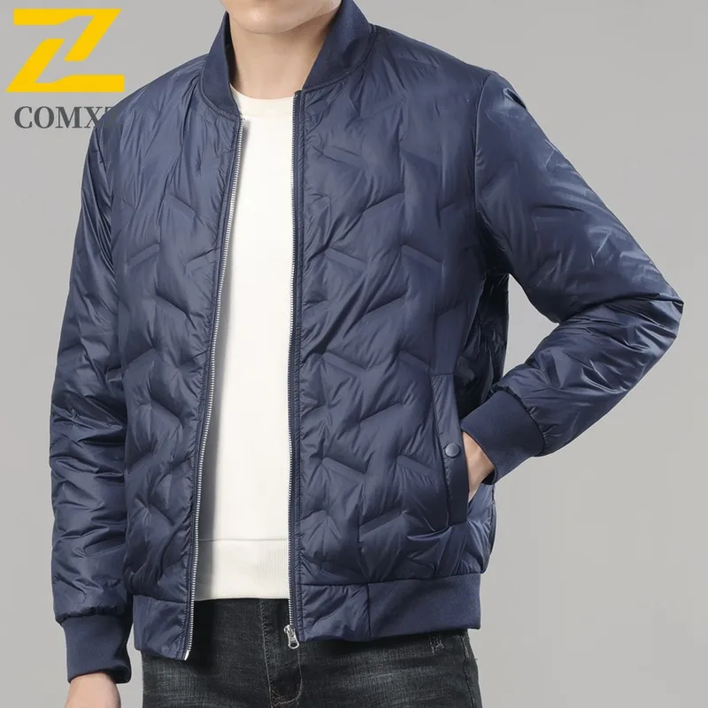 COMXZ-Chaqueta de plumón informal para hombre, Parka cálida y gruesa con cuello de béisbol para ciclismo al aire libre, abrigo de invierno cómodo de estilo coreano