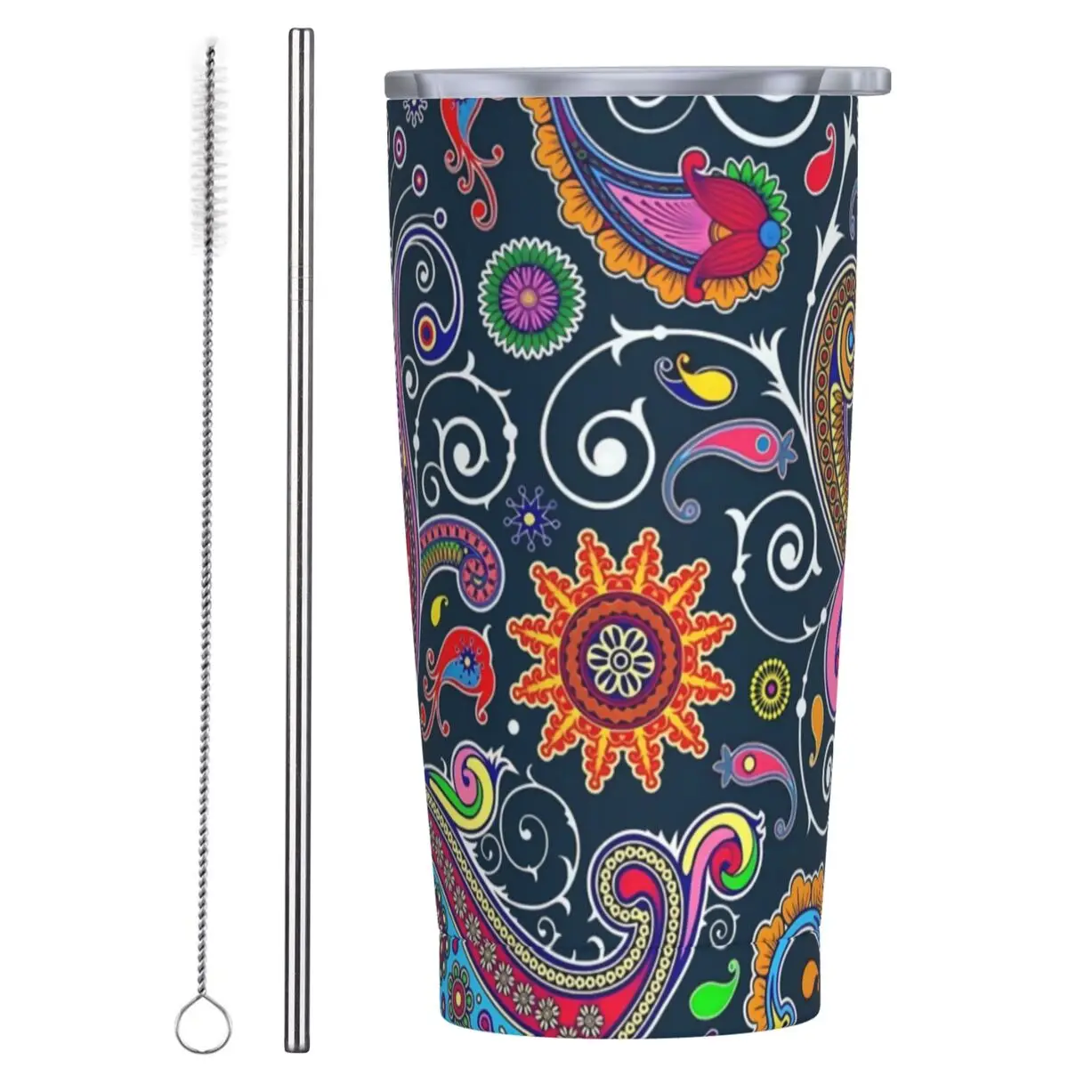 Retro Paisley Stainless Steel Tumbler Colorful Print Camping Thermal Mug With Straws and Lid Car Mugs Hot Drinks Water Bottle