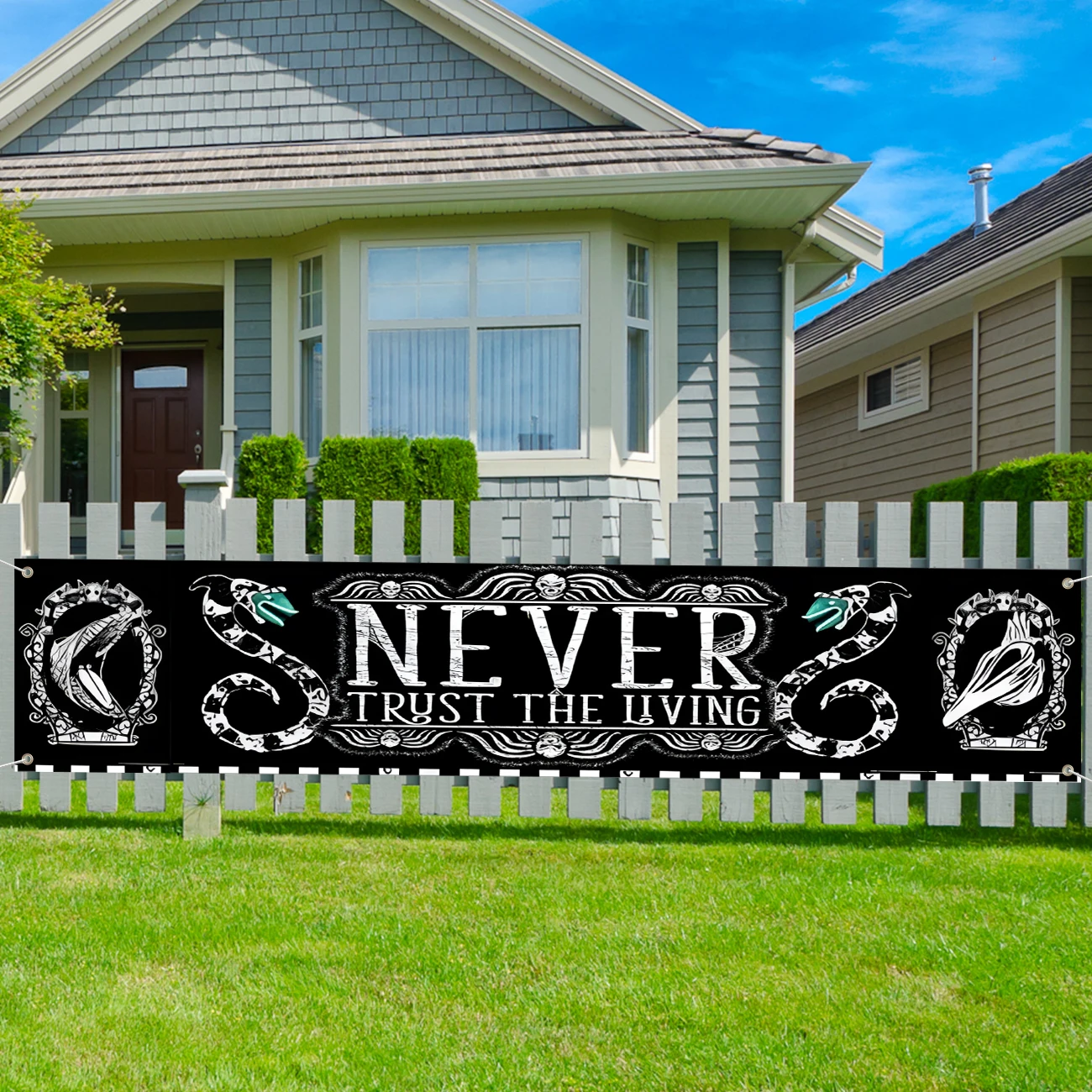 Halloween Decorations It's Showtime Halloween Banner Outdoor Scary Halloween Yard Banner Horror Black and White Banner