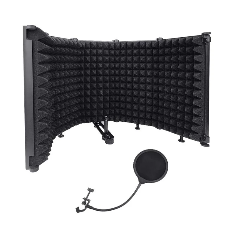 RISE-Microphone Isolation Shield With Blowout Prevention Net,Absorbing Foam Reflector Folding Panel,For Blue Yeti,Etc(5 Fold)