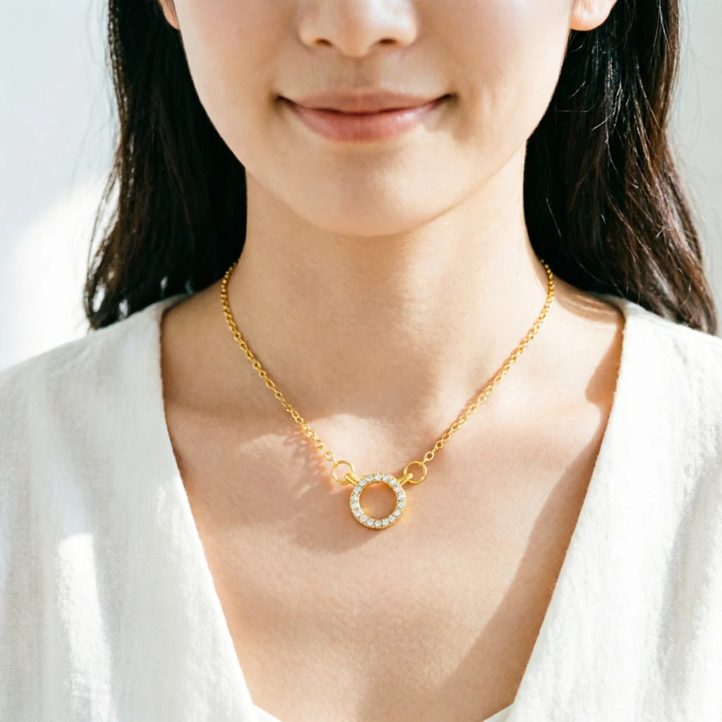 New Elegant Simple Golden Silver Color Crystal Circle Pendant Necklace  Unquie for Women Party Fashion Jewelry Accessories Gifts