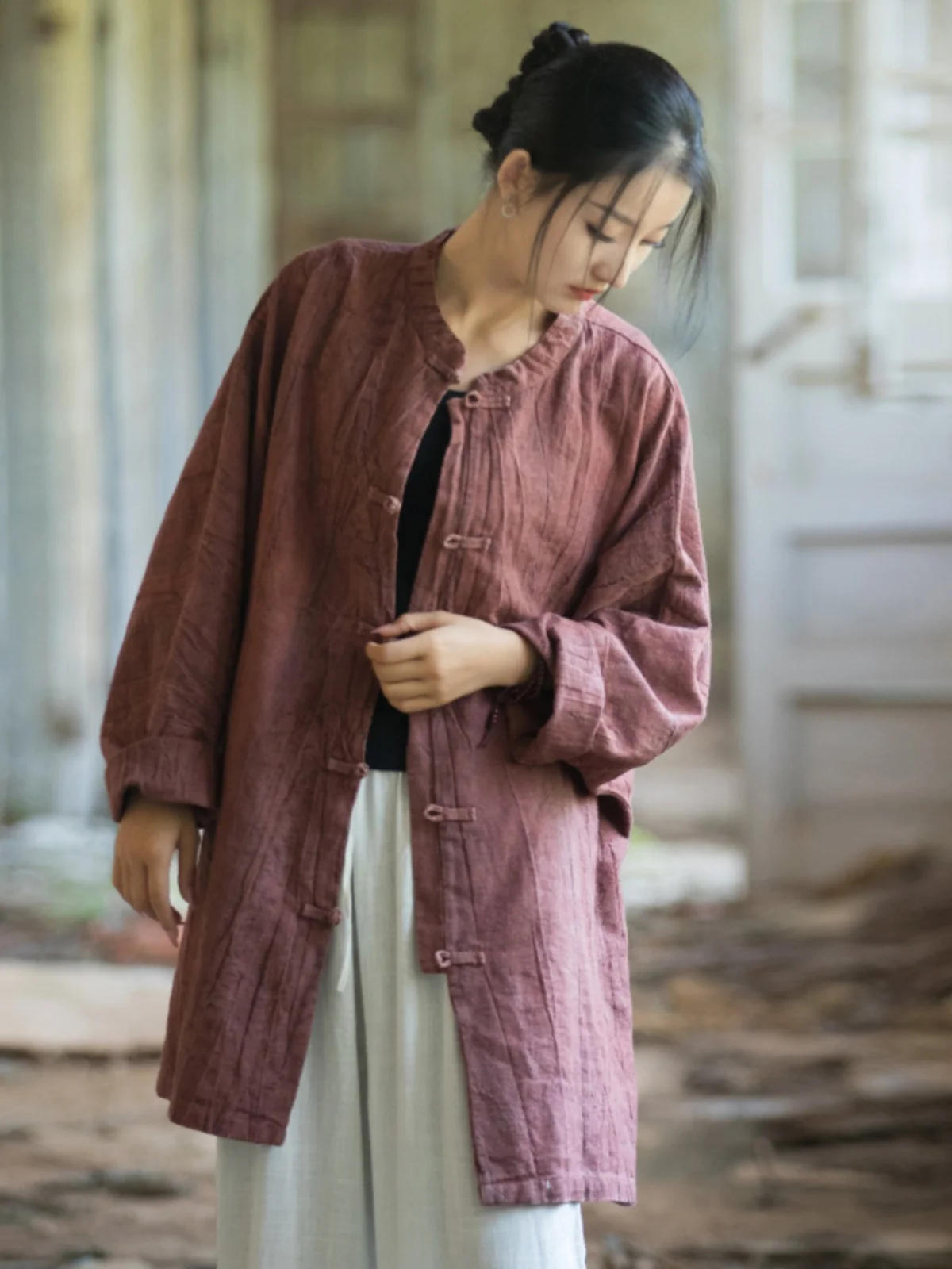 Women's Spring Autumn New Style Loose Fit Cold Sensation Long Sleeve Button up Cotton Linen Cardigan mid Length Open Front Ja...