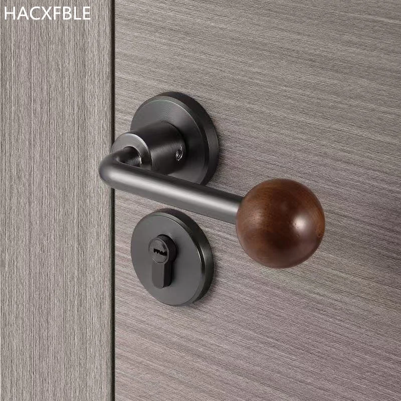 Serrature per porte interne in legno massello di noce Camera da letto minimalista Serratura silenziosa divisa Serrature per porte con maniglia meccanica in lega di zinco con chiave