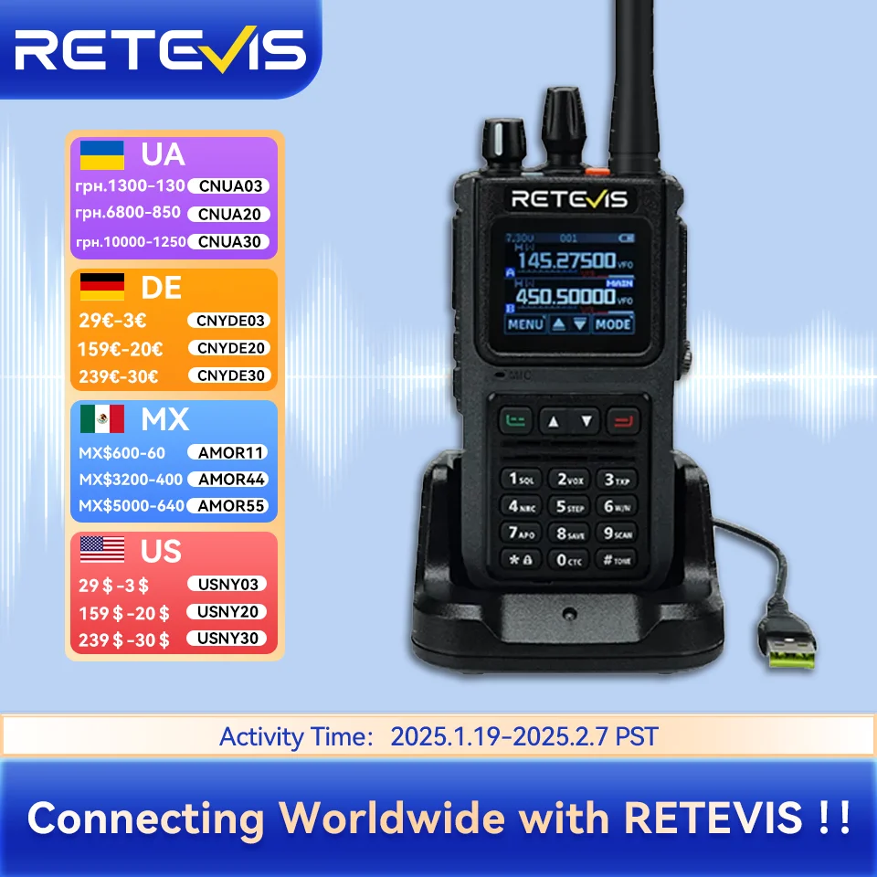 

Retevis C1 Walkie Talkie 5W Long Range Communication Handy Ham Two-way Radio Camping Walkie-Talkie UHF VHF Amateur Station