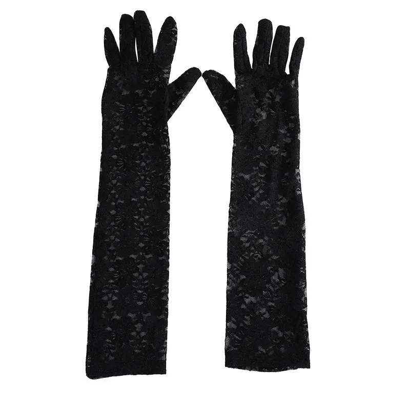 Summer Elegant Women Long Driving Gloves White Black sunscreen Gloves sexy Anti-UV Elasticity Lace Mesh Gloves Arm Warmer