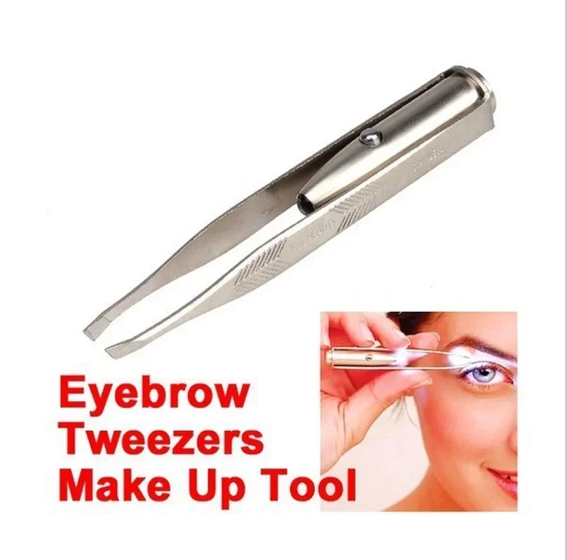 1pc Portable Stainless Steel Smart Design Eyebrow Hair Remove Tweezer with LED Light Makeup Tool