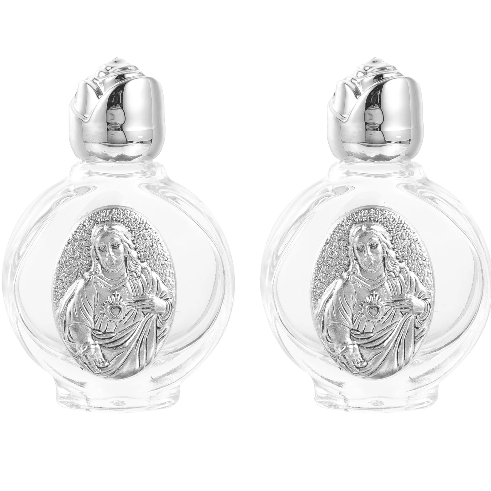 

2Pcs Embossed Holy Water Bottle Glass Portable Travel Church Use Refillable Water Container Decorative Clear Small