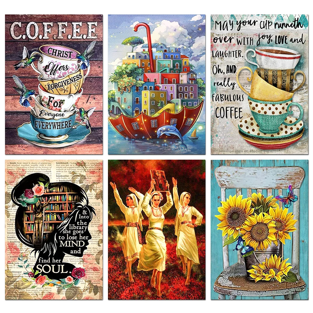 Diamond Art Painting Portrait Flower Coffee Cup Retro Poster Full Drill DIY Mosaic Embroidery Handmade Hobbies New Product