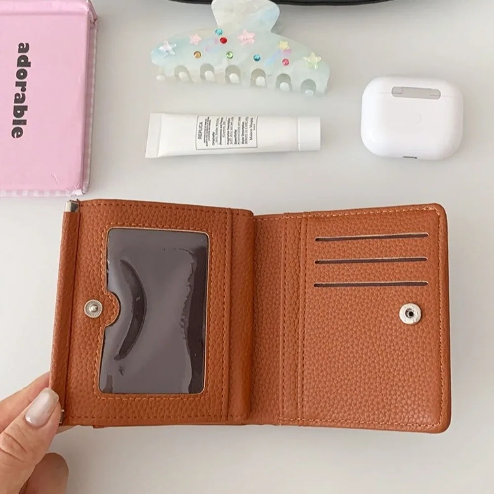 Leather Material Short Wallet Magnetic Closure Large Capacity Bifold Wallet Multiple Card Slots Solid Color Coin Purse Women