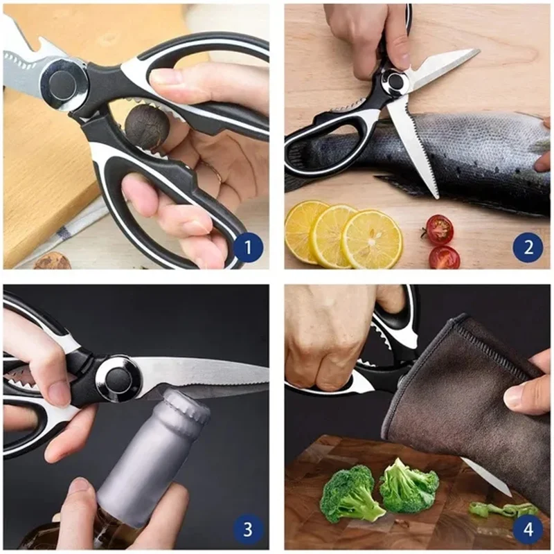 Kitchen Scissors Stainless Steel Multifunctional Non Slip Sharp Chicken Bone Scissors Chicken Wings Fish Killing BBQ Scissors