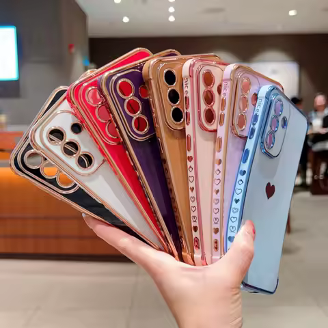 Electroplating Side Love Heart Phone Case For Samsung Galaxy S25 Ultra S24 S23 S22 A16 A55 Protect Lens Shockproof Back Cover