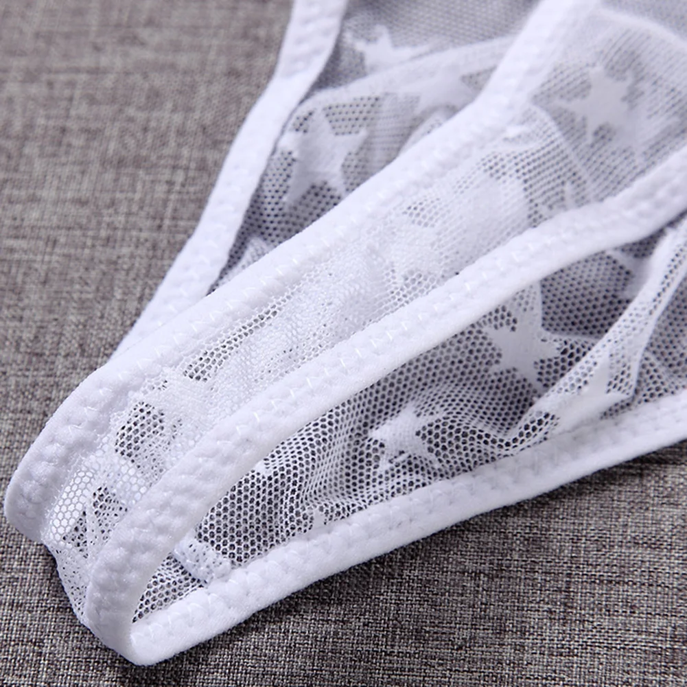 Ultrathin Men Star Pattern Mesh Transparent Low Waist Thong Underwear G-strings For Man Bikini Briefs Bulge Pouch
