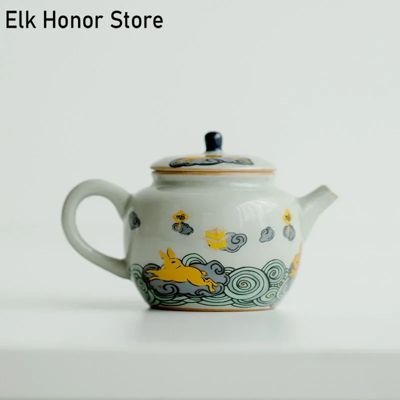 

100ml Boutique Happy Golden Rabbit Ceramic Teapot Creative Rabbit Little Scholar Pot Tea Maker Porcelain Kettle Kung Fu Set Gift