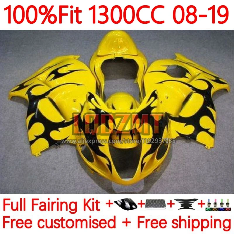 Injection For SUZUKI Hayabusa GSXR 1300 GSXR1300 CC 2008 2009 2010 2011 2012 2013 15 16 17 18 19 Yellow flames Fairings 173No.6