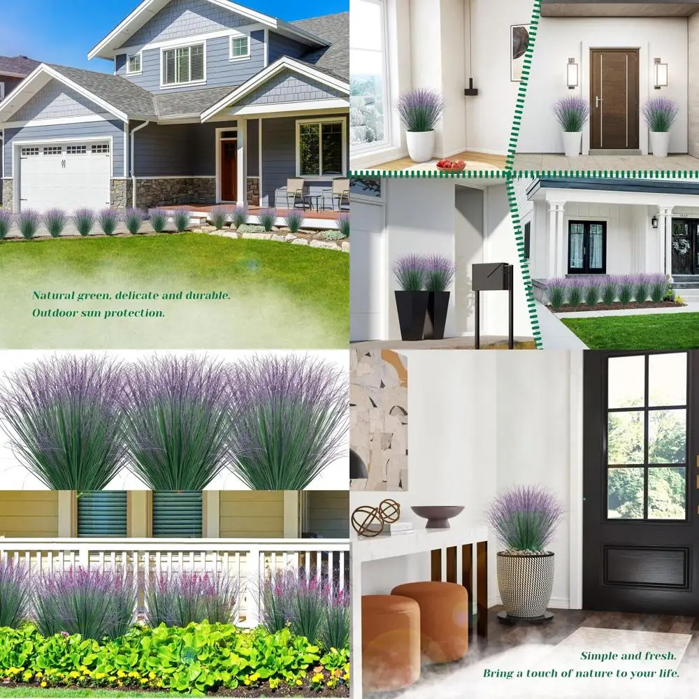 

Набор из 100 искусственной травы, искусственные высокие растения для уличного и внутреннего декора зелени (зеленый и фиолетовый)
