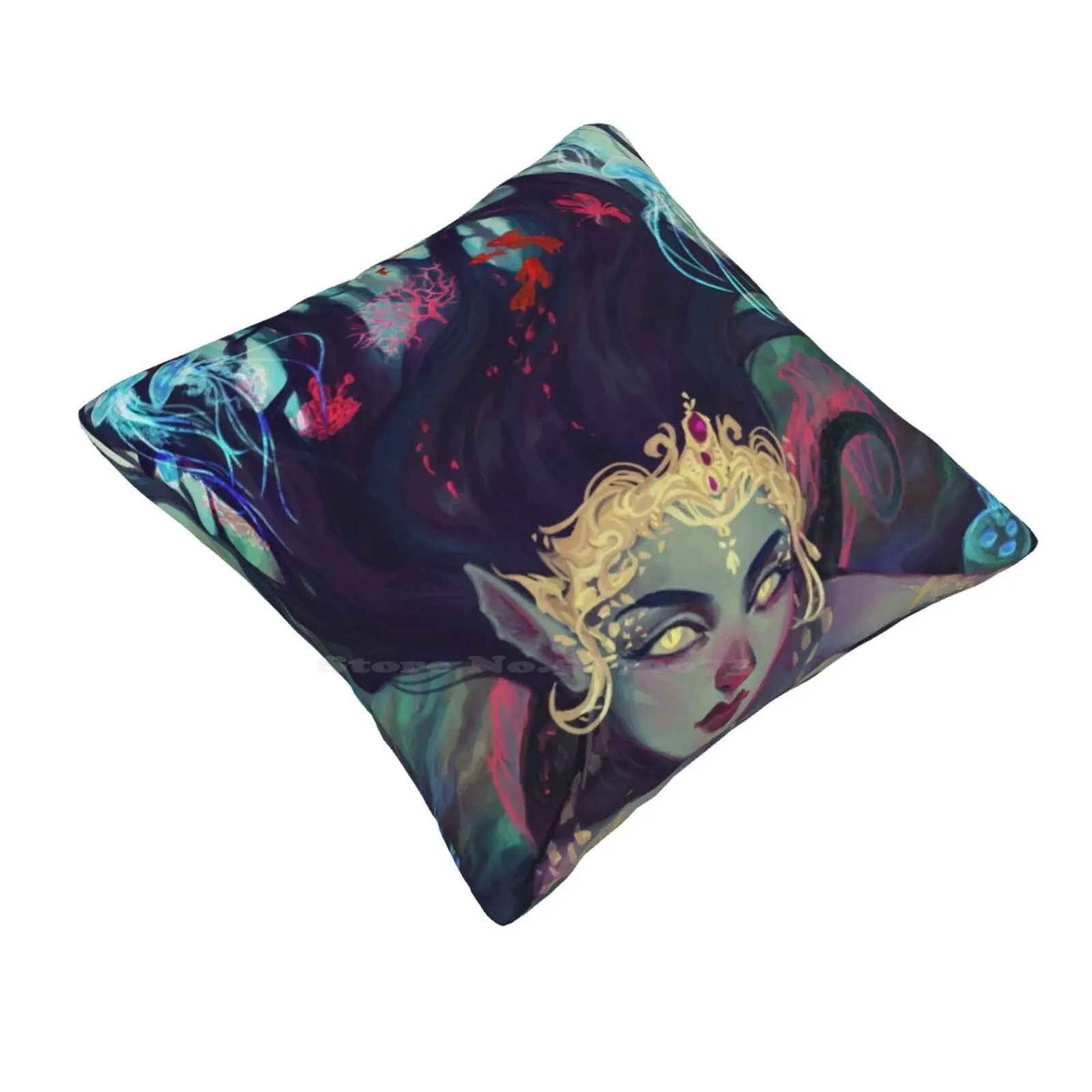 Abyss Mermaid Pillowslip Pillowcase Abyss Creature Mermaid Woman Crown Gold Ocean Jellyfish Water Sea Fantasy Plants