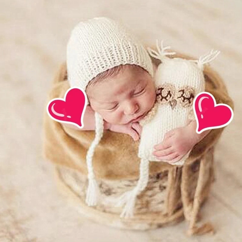 Newborn Photography Props Handmade Crochet Owl Doll Baby Hat Photo Shooting Props Backdrop Accessories Sleeping Doll Toy