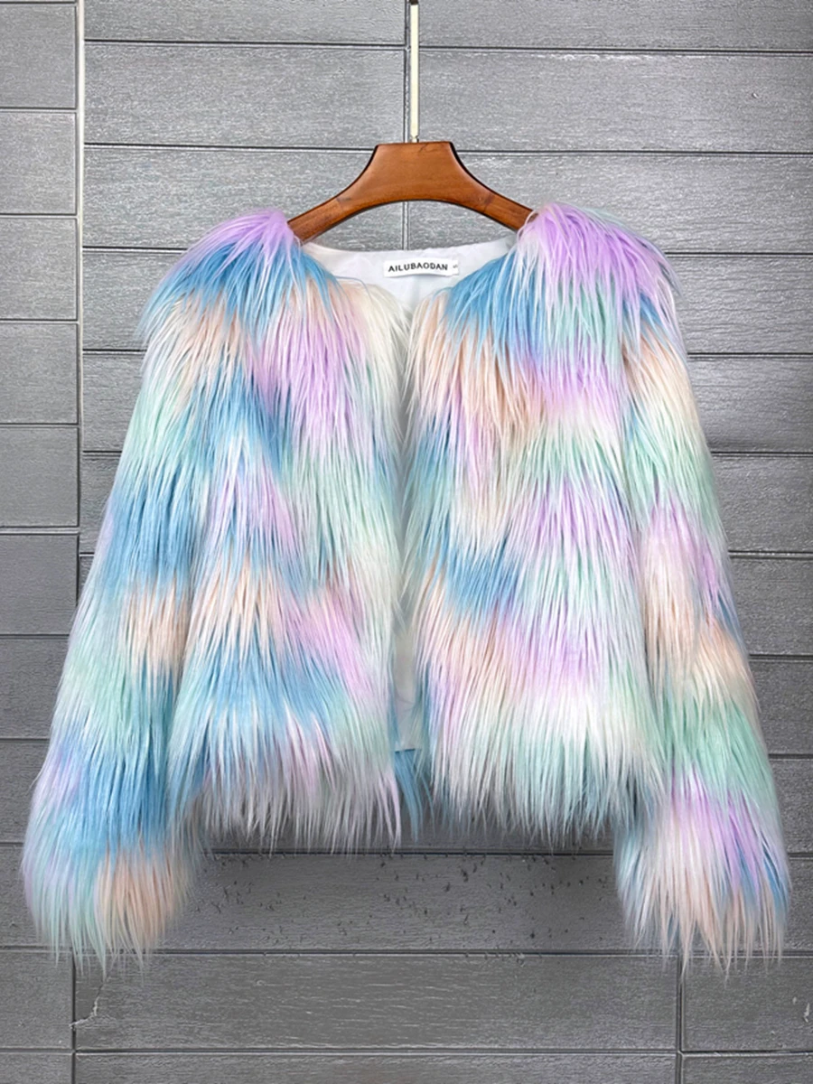 Original Design Colourful Faux Fur Coat Female Jacket Lady Shaggy Outerwear Women\'s Winter Coats Factory Direct Sales Promotion