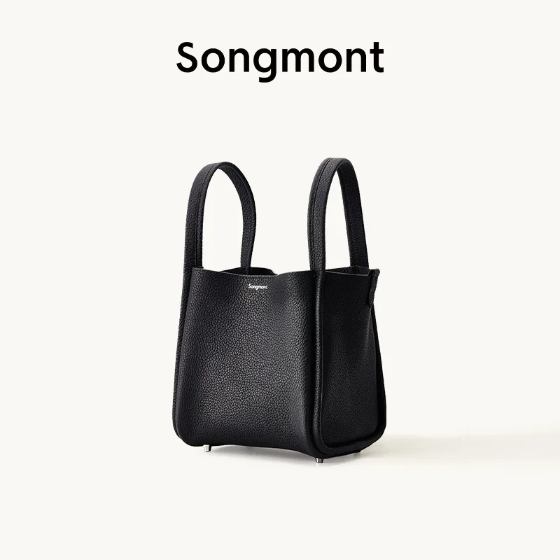 Songmont small and medium vegetable basket new lock buckle head layer cowhide large capacity commuting bucket bag