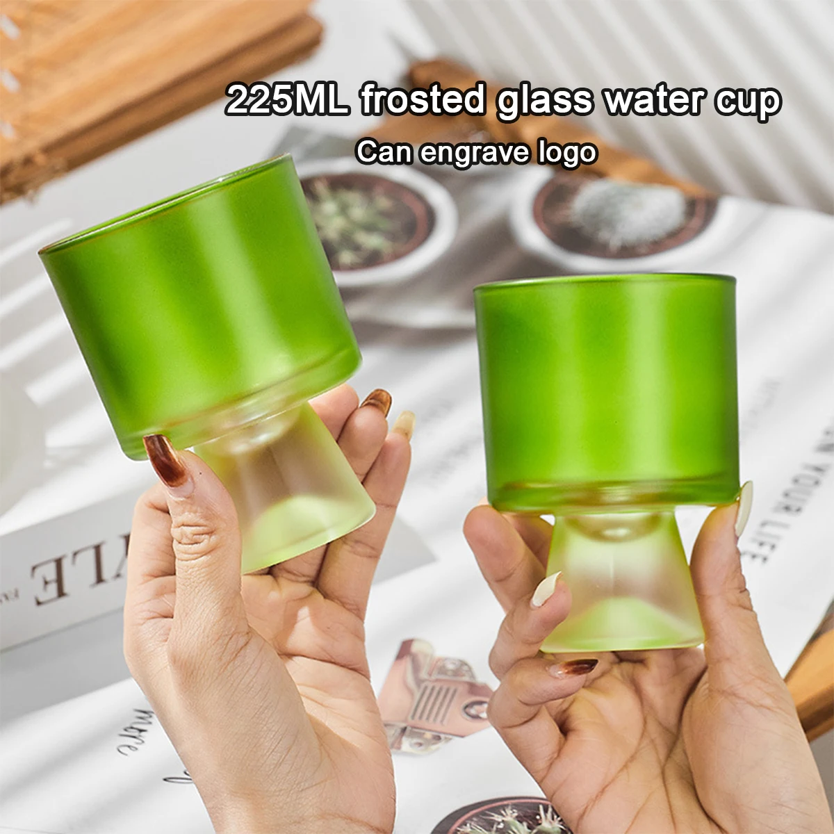 (Can Engrave Logo) 220ML Crystal Glass Green Frosted Wine Cup, Home Beer Glass, Cocktail Cup, Red Wine Glass, Whiskey Cup