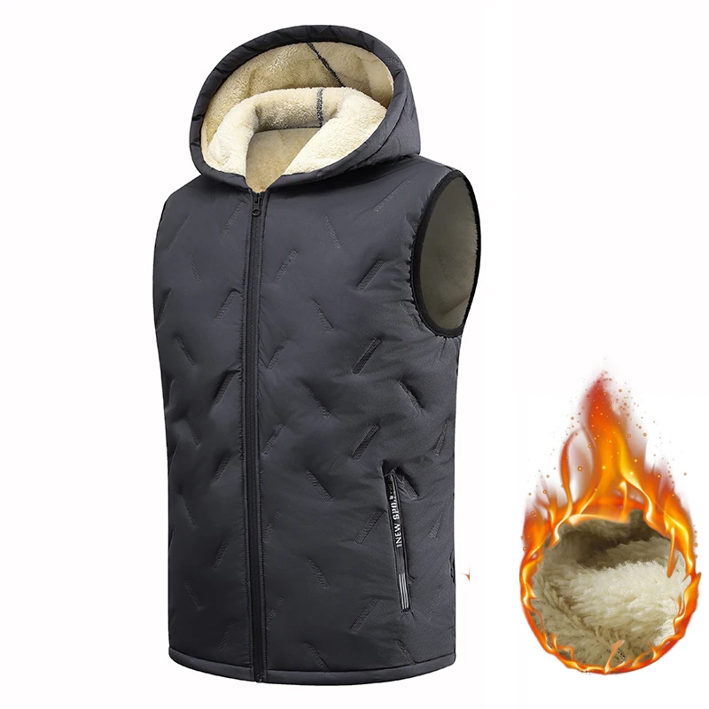 

Мужской жилет с капюшоном европейского размера, зимняя куртка с термоподкладкой, жилет на флисовой подкладке, осенняя теплая стеганая куртка, черный, серый жилет-пуховик