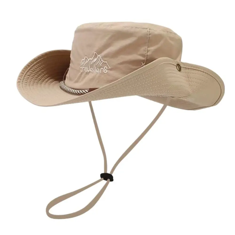 

Breathable Solid Color Western Cowboy Hat Sun Protection Big Brim Hiking Fisherman Hat Drawstring Bucket Hat Hiking Cap Travel