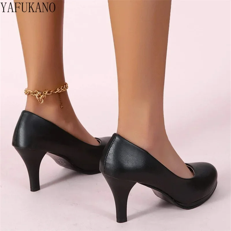 Plus Size Women Shoes 34-42 Simple Fashion Stiletto Pumps High Heels Black Professional Work Shoes Matte Single Shoes 8cm