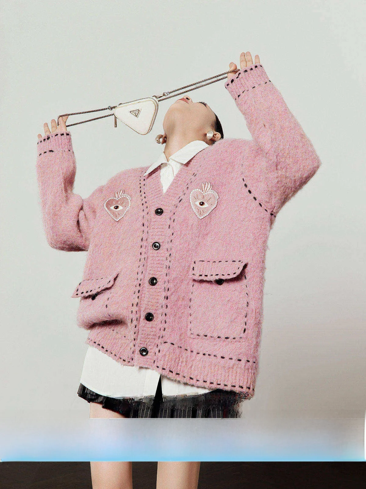 

Pink Knitted Loose Casual Cardigan Women's Spring New Style Embroidered Outerwear Comfortable Breathable Long Sleeve Sweater