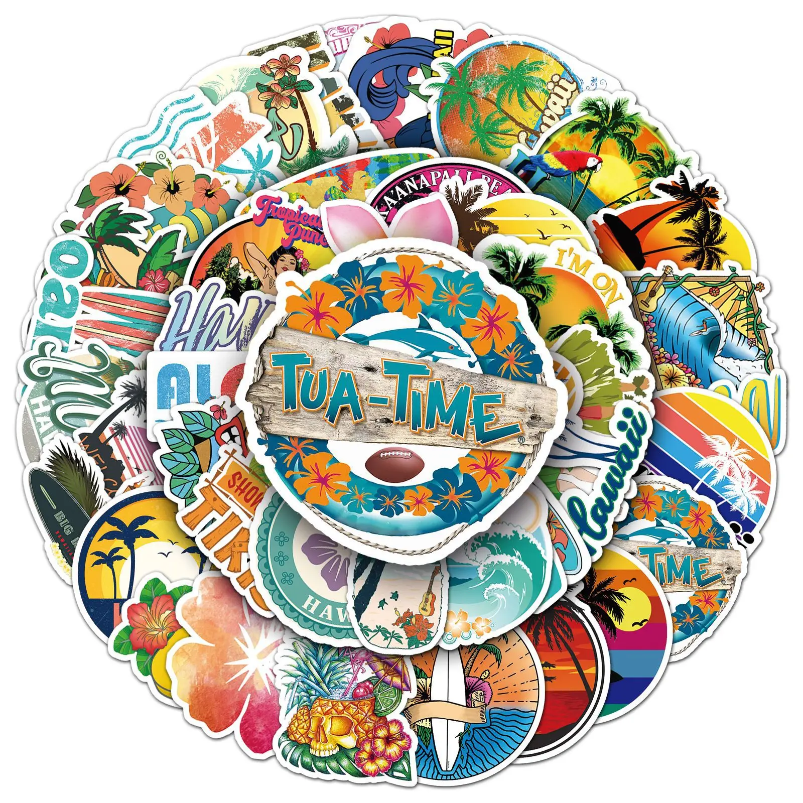 

10/50PCS Cartoon Hawaii Beach Scenery Sticker Funny Graffiti Waterproof Decal Toy Gift for Luggage Desk Bicycle Laptop