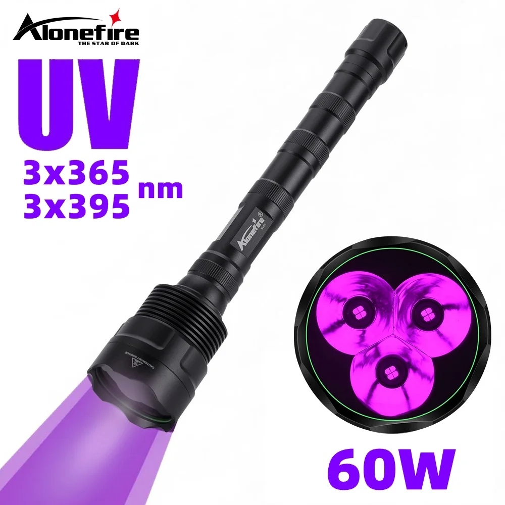 Powerful 60W 365nm UV Flashlight Ultraviolet Pet Urine Detector Fluorescent Mineral Scorpions Leak Detection Resin Curing SV63