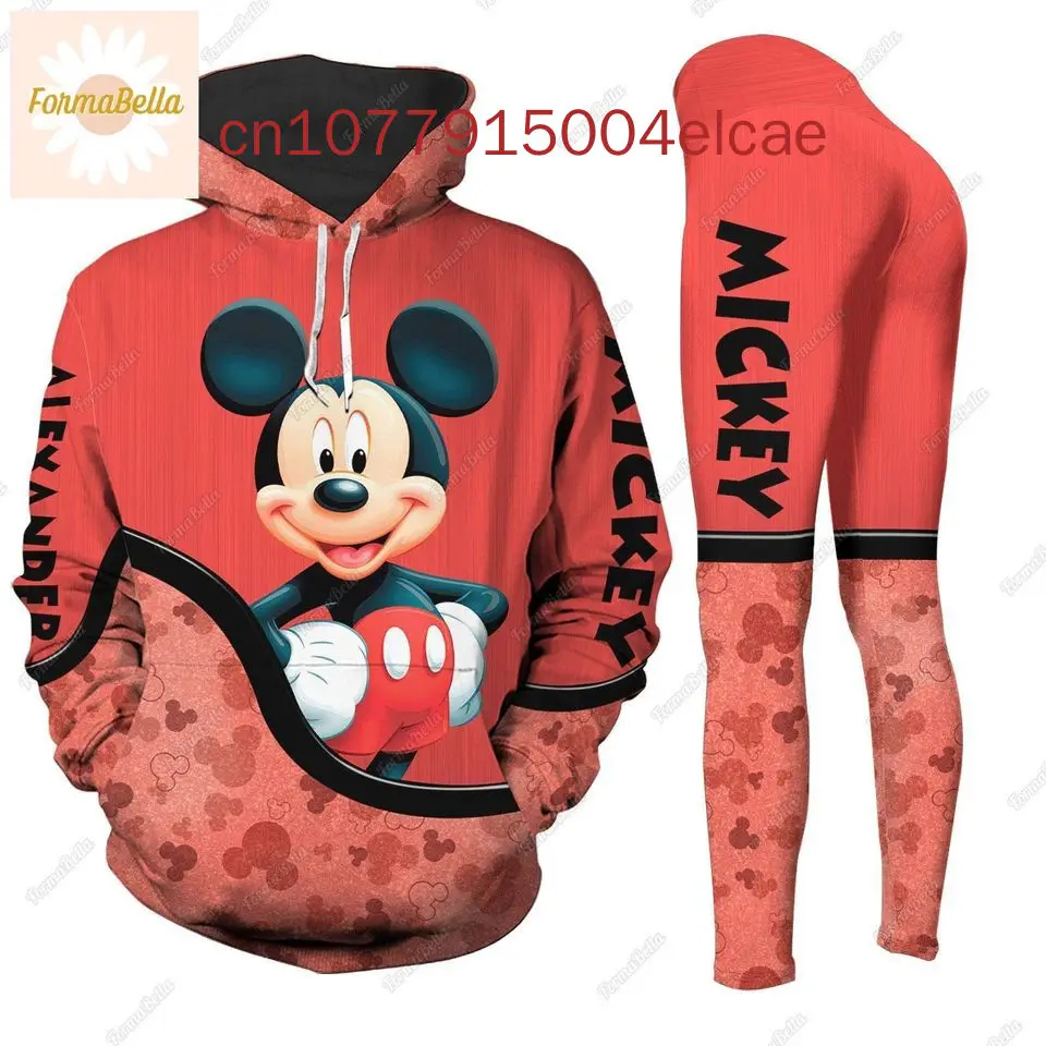 Custom Name New Mickey Mouse Hoodie Women\'s Hoodie Yoga Pants Set Disney  Yoga Hoodie Tights Fashion Sportswear