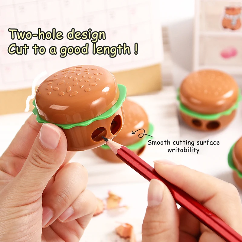 Desenhos animados Hamburger Shape Pencil Sharpeners, Double Holes, Ferramentas De Corte, Material Escolar, Papelaria Estudante, Presentes