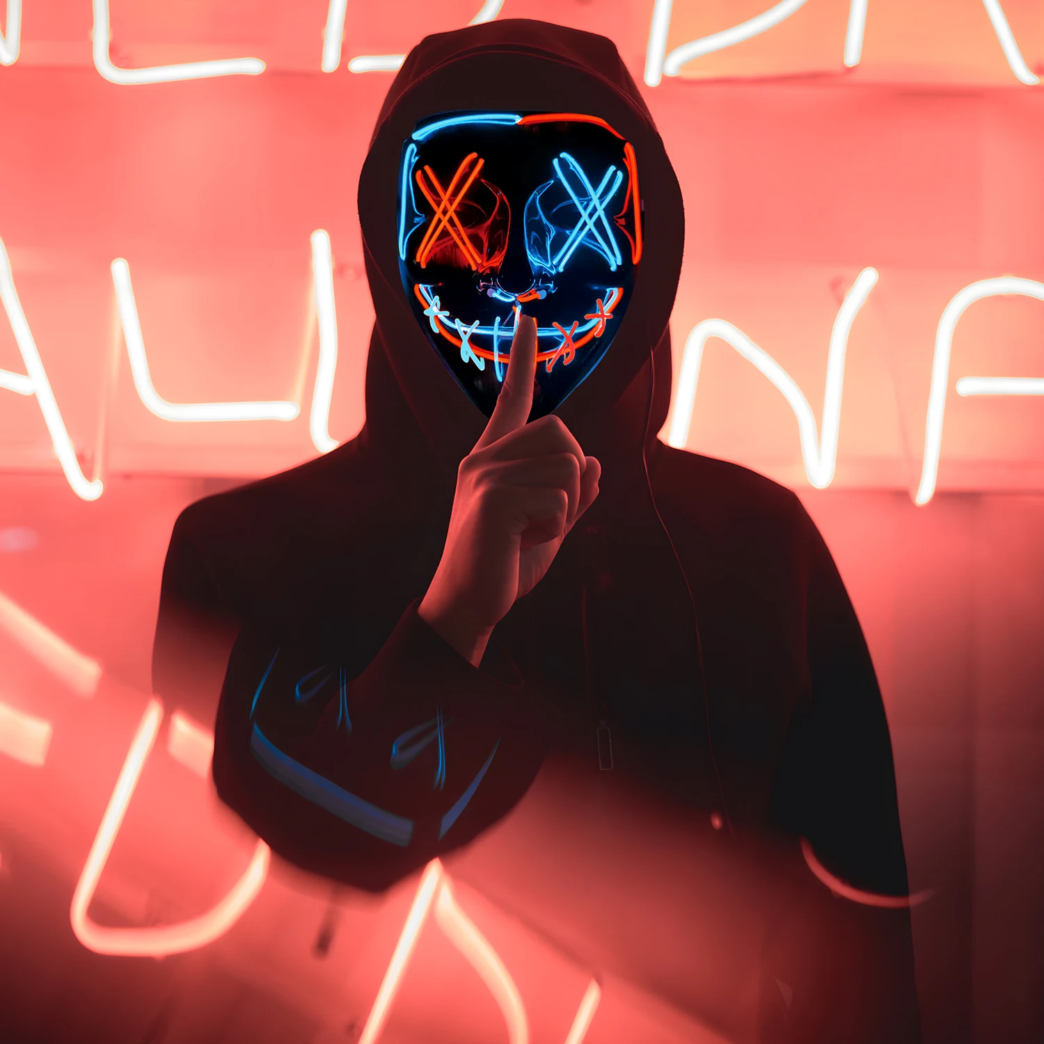 أقنعة الهالوين LED أقنعة متوهجة في الظلام أقنعة الرعب أزياء المهرجان (أحمر + أزرق) هدايا موسمية