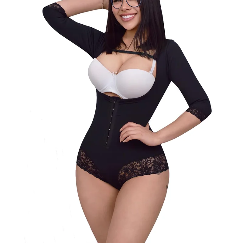 

Fajas Women's Compression Garment With Long Sleeves Straps Hook Closure Shapewear Waist Trainer Tummy Control Body Shaper