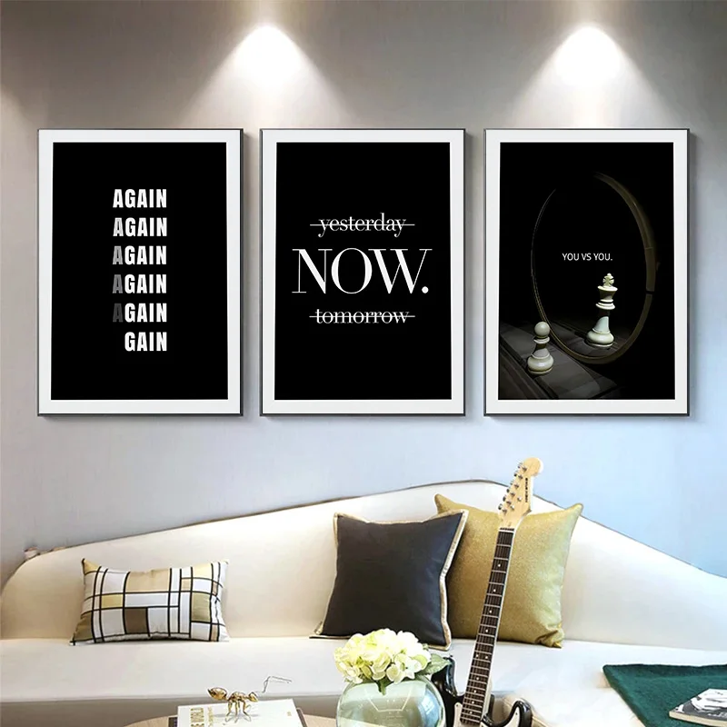 Set Of 3 Motivational Quotes Yesterday Now Tomorrow Again Poster Print Wall Art Pictures Canvas Painting Room Home Decor Gift