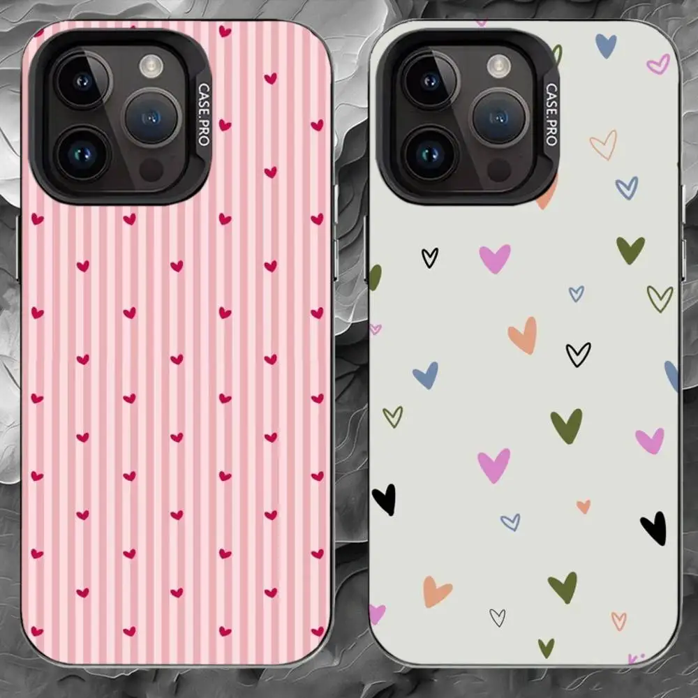 

K-Korea colorful love pattern Phone Case Color Silver Shell For IPhone 17 16 15 14 13 12 11 Pro Max Plus